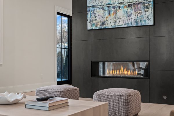 a fire place sitting in a living room