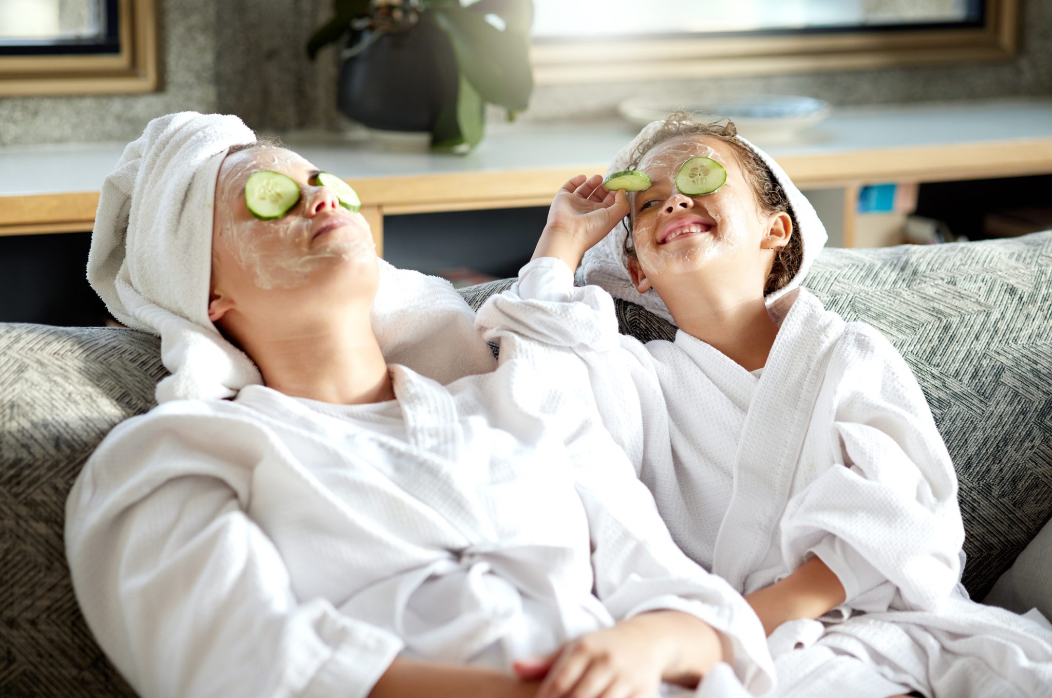 a mother and daughter enjoying a spa day in their newly renovated space