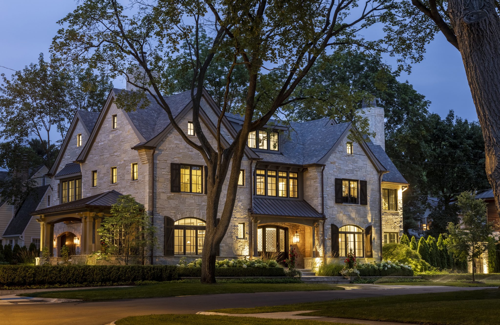 An exterior home upgrade beautifully lit up at night