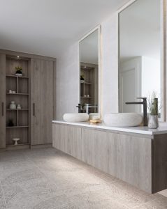 A newly remodeled master bathroom in a home